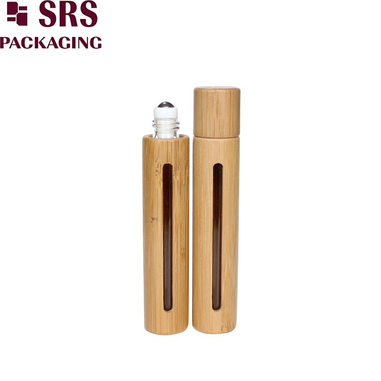 10ml empty bamboo glass roll on bottle with window